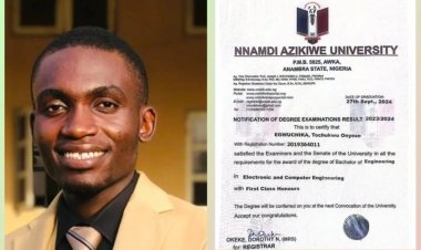 UNIZIK Names Tochukwu Egwuchika Best Graduating Student with Record-Breaking CGPA