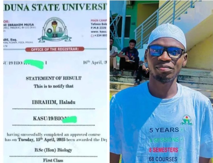 Kaduna State University Graduate Haladu Ibrahim Achieves Academic Excellence with First-Class Honours degree in Biology