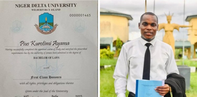 Pius Kurotimi Ayama Graduates with First-Class Degree in Law at Niger Delta University