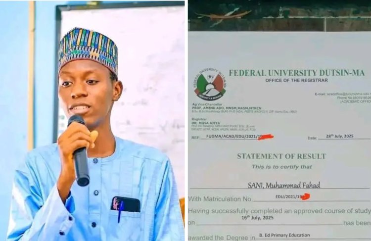 Sani Muhammad Fahad Achieves Academic Excellence with First Class Degree in B.Ed Primary Education at Federal University Dutsin-Ma