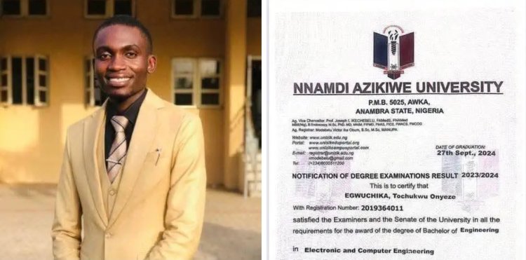 UNIZIK Names Tochukwu Egwuchika Best Graduating Student with Record-Breaking CGPA of 4.95