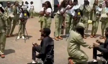 Adorable Moment as Man Proposes to His Girlfriend Right After Her NYSC Passing-Out Ceremony