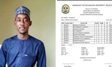 ATBU Chemistry Student Usman Ibrahim Zadawa Shines with Outstanding 4.80 CGPA