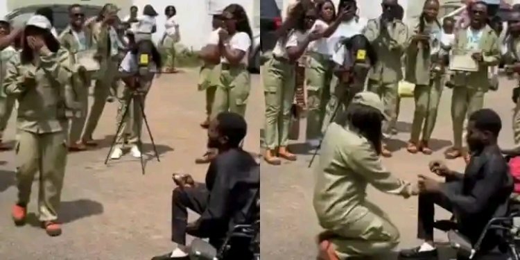 Adorable Moment as Man Proposes to His Girlfriend Right After Her NYSC Passing-Out Ceremony