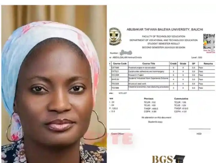 ATBU Bauchi Graduate Abdulsalam Aminat Eniola Emerges Overall Best Graduating Student