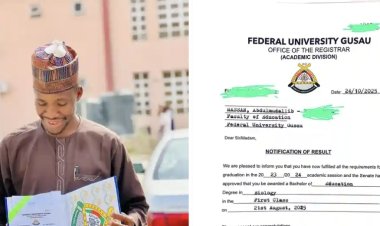 FUGUS ESAN President, Comrade Abdulmudallib Hassan Anka, Bags First Class in Education Biology