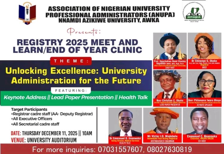 ANUPA UNIZIK to Host 2025 Registry Meet-and-Learn, End-of-Year Clinic