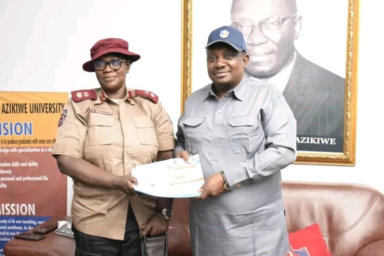 UNIZIK Vice-Chancellor Prof. Bond Anyaehie Hosts FRSC Sector Commander, Pledges Collaboration