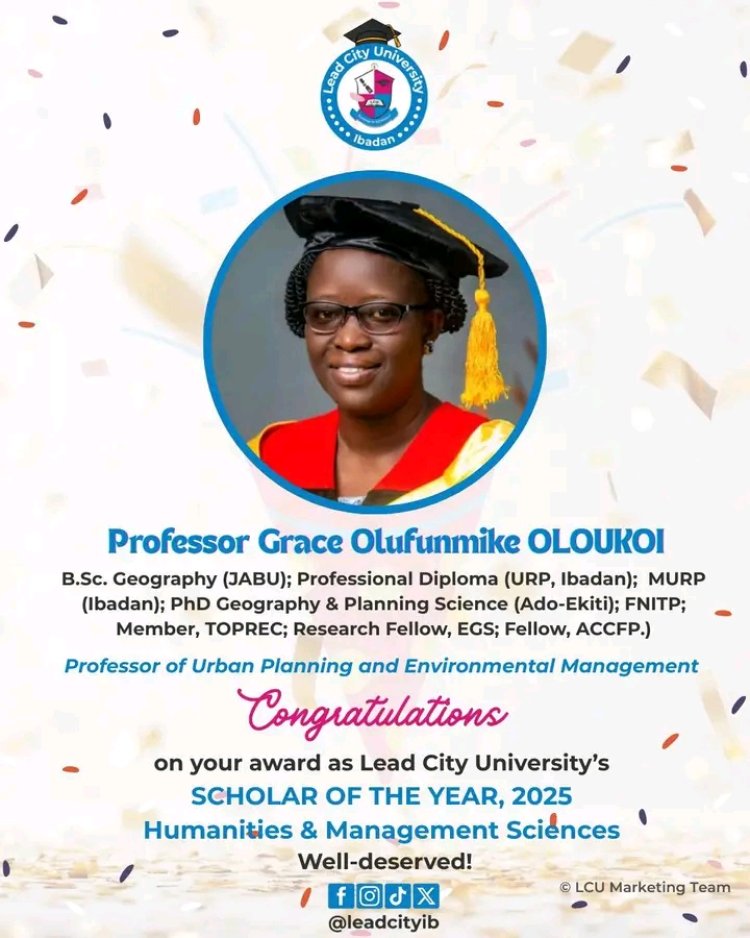 Lead City University Honours Prof. Grace Olufunmike Oloukoi With Scholar of the Year Award 2025