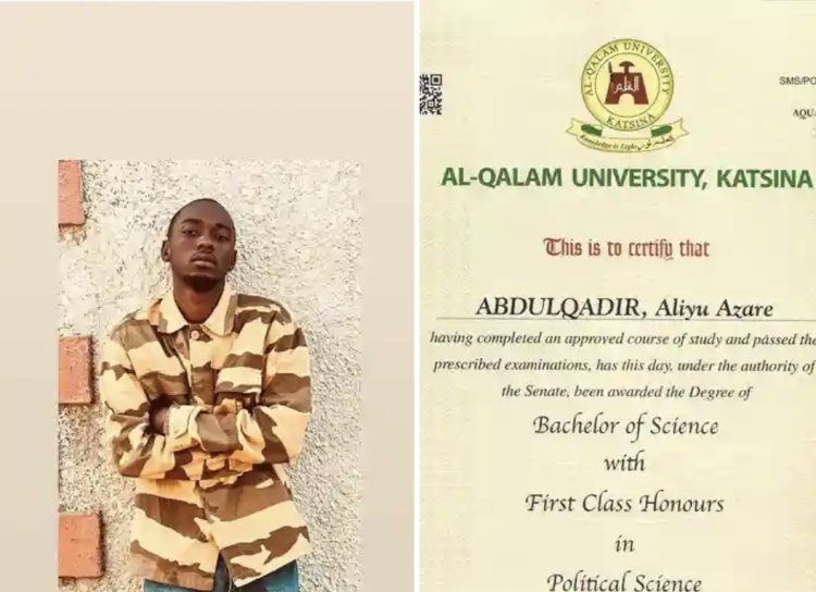 Al-Qalam University Graduate Aliyu Azare Abdulqadir Achieves First-Class Honours In Political Science