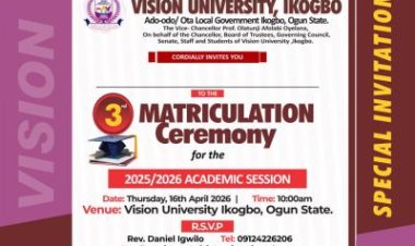 Vision University to Hold 3rd Matriculation Ceremony for 2025/2026 Fresh Students