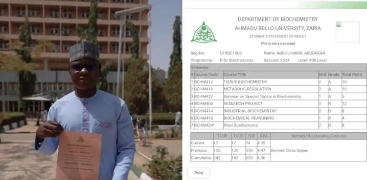 Top Honors for ABU Biochemistry Standout: From First Class Ambitions to Second Best Graduating Student