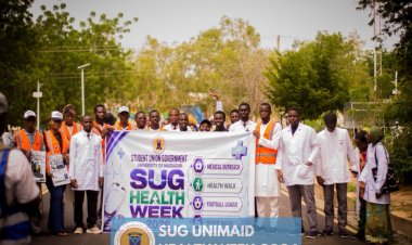 The SUG President, Aliyu Idriss Dakasku alongside The SUG Health Director, Pius Iliya Simon Flag Off UNIMAID 2026 Health Week with Campus Health Walk