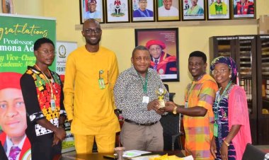 FULafia Students Present NSM Quiz Competition Prize to Management