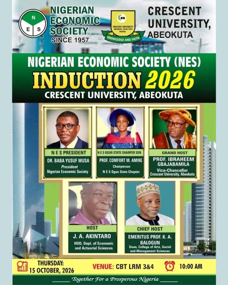 Crescent University to Hold Second Nigerian Economic Society Induction for 2026 Graduands